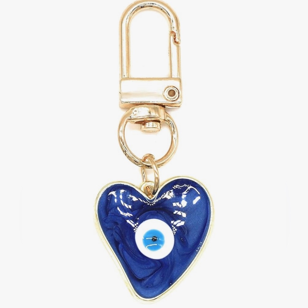 Blue Heart Keychain with Evil Eye Charm